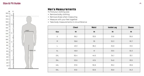 Size chart sweatshirt